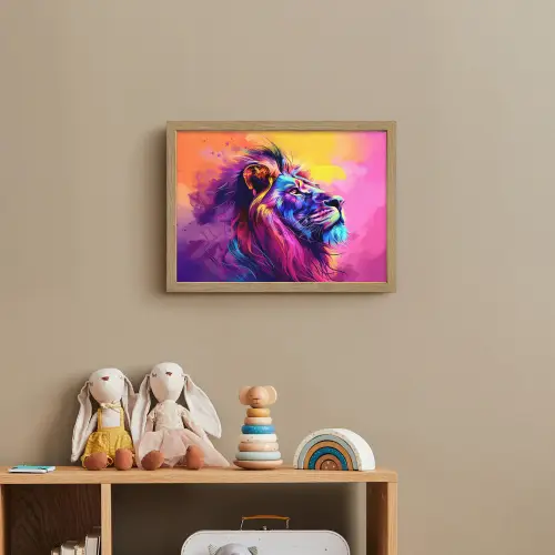 Leeuw - Verf- Kleuren - Dier Light Box met batterij (Wandlamp kind) middel -sfeer2_kind
