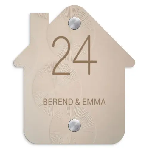 Beige reliëf lijnen - Klassiek Naambord Huisje klein -3d