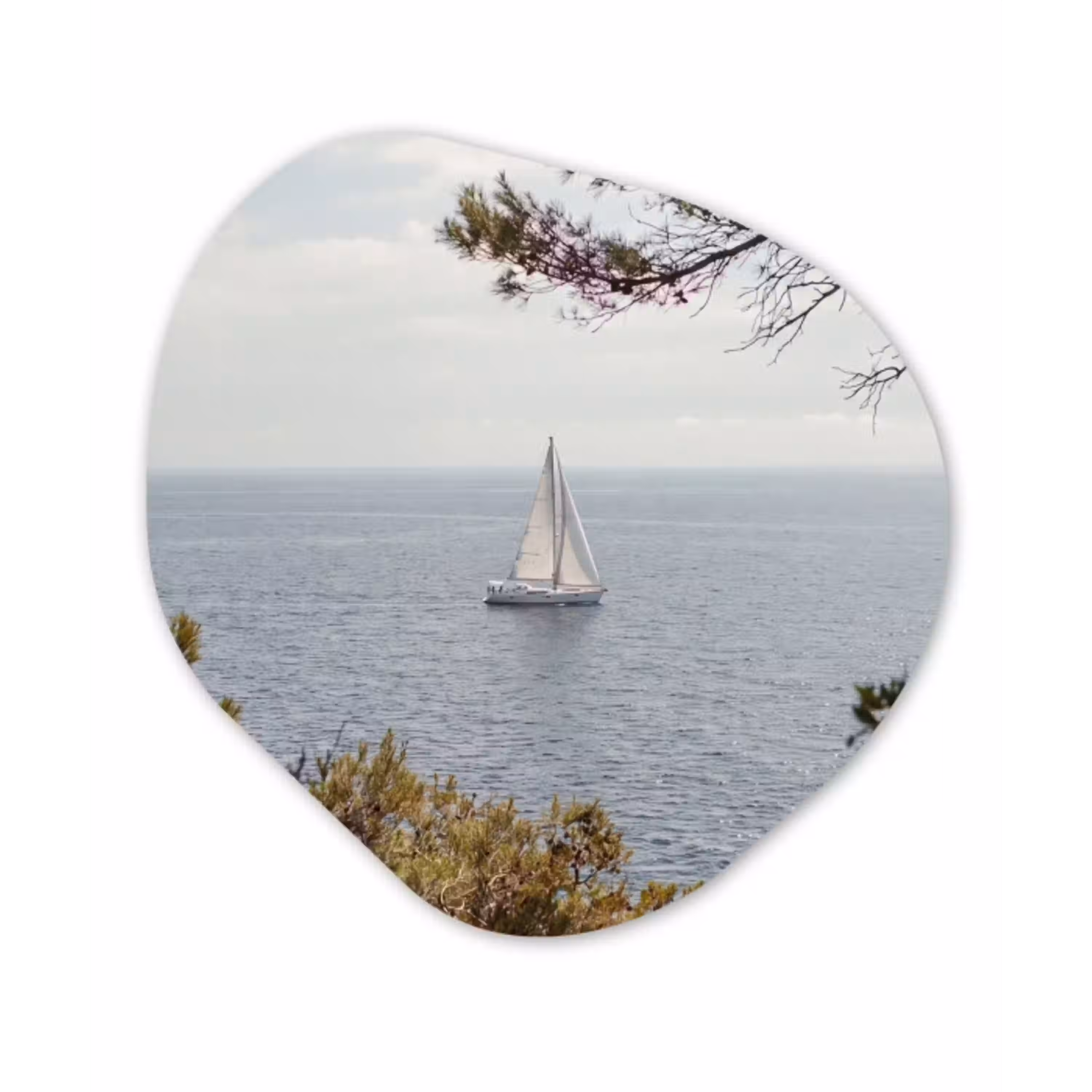 Zeilboot - bomen - water Wandcirkel Organisch Forex 3mm klein -3d