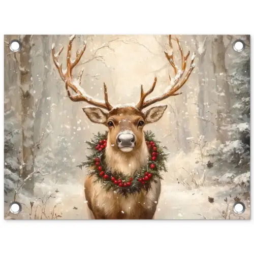 Kerst - Rendier - Winter - Krans tuinposter los doek klein -3d