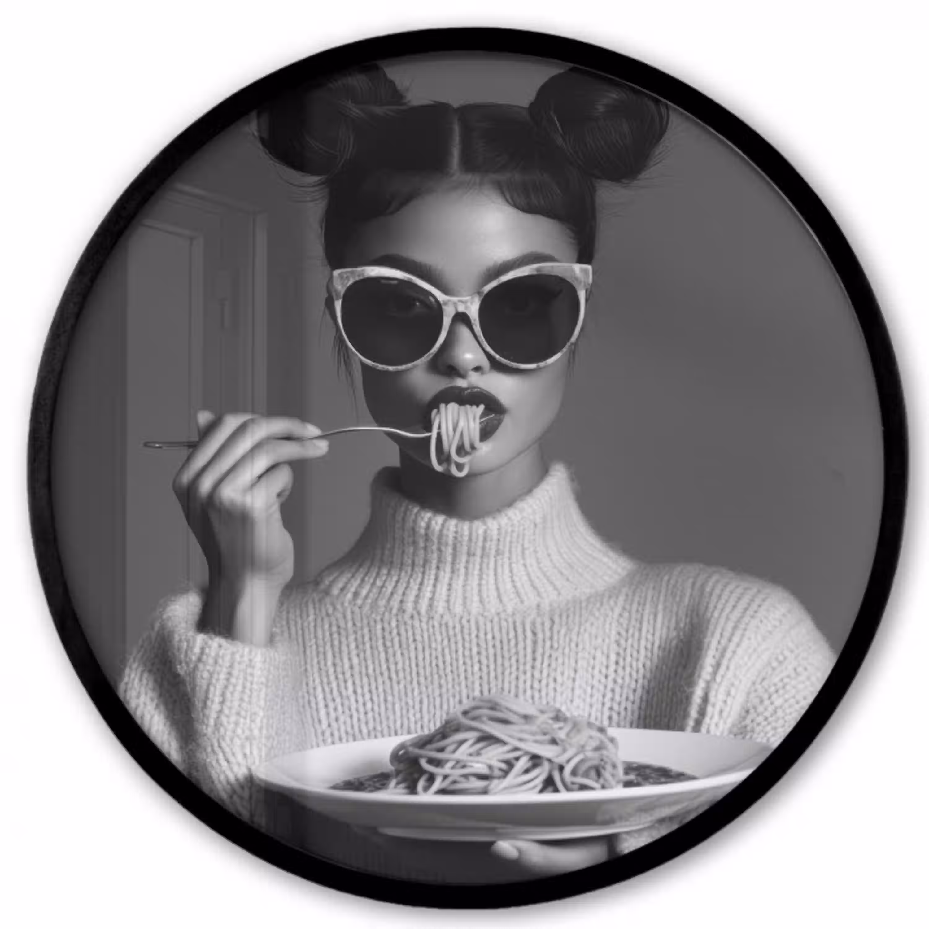 Vrouw - Pasta - Zonnebril Fotolijst rond zonder passe partout klein -3d