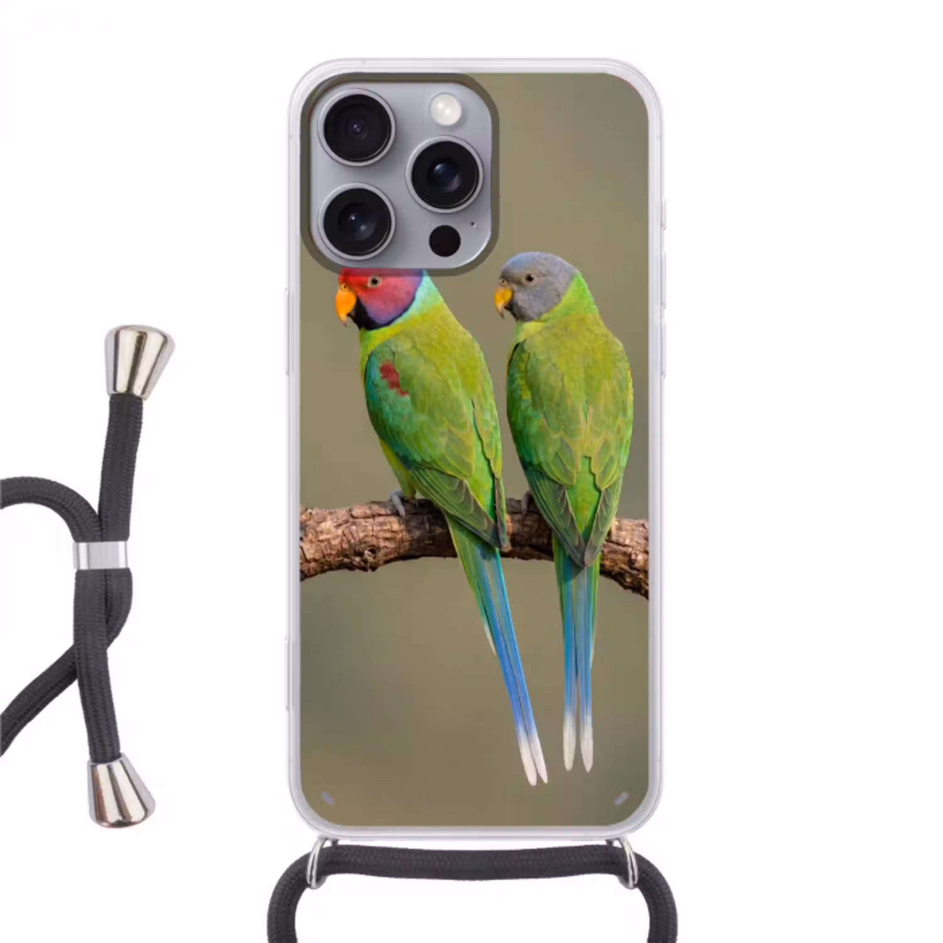 Papagaai - Tak - Natuur - Kleurrijk Hoesje iPhone 16 Pro Max met koord klein -3d