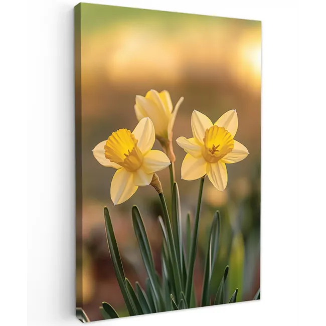 Bloemen - Geel - Wazig Tuinposter op houten frame 2 cm dik klein -3d