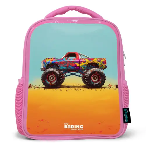 Monstertruck met Graffiti Print in het Zand Kinderrugzak - Roze middel -3d