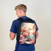 Flamingo en schildpad op een roze strand. Rugzak - Zwart middel -sfeer8
