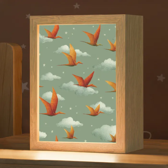 Dinosaurussen - Wolken - Sterren - Oranje Light Box met kabel klein -zzz_3d_website