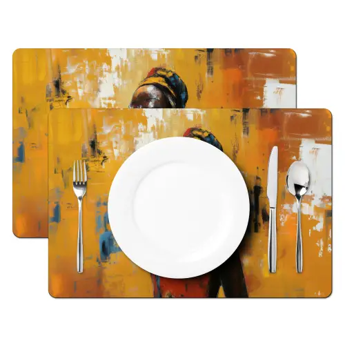 Vrouw - Ogen - Penseelstreken - Geel Placemat vinyl groot -zzsfeer2_Kitchenyeah-website