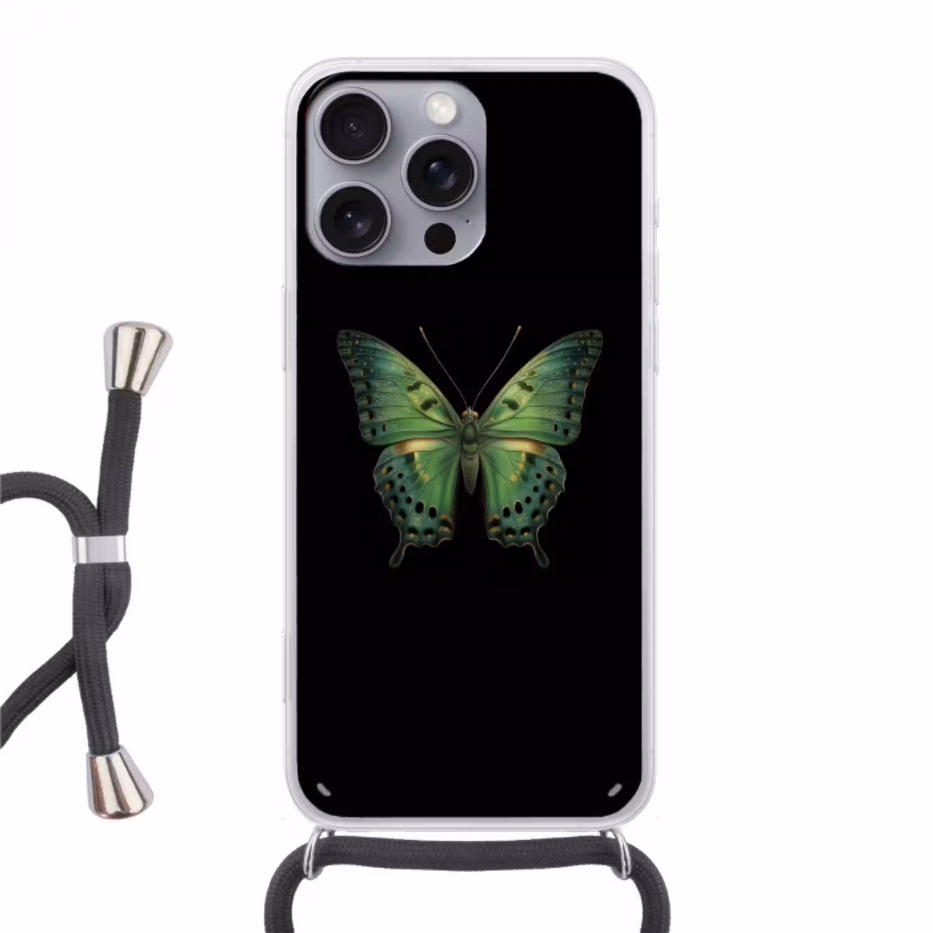 Vlinder - Groen - Diepte Hoesje iPhone 16 Pro Max met koord klein -3d