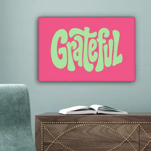 Grateful - Groen - Grafisch - Vloeiend canvas 2cm klein -sfeer4