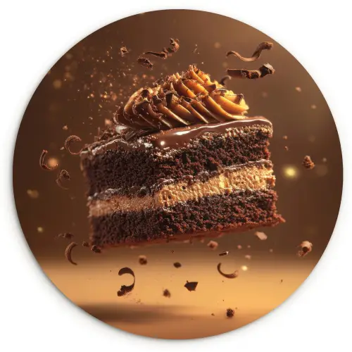 Taart - Chocolade - Eten - Brownie Wandcirkel kunststof plaat 5mm dik klein -3d