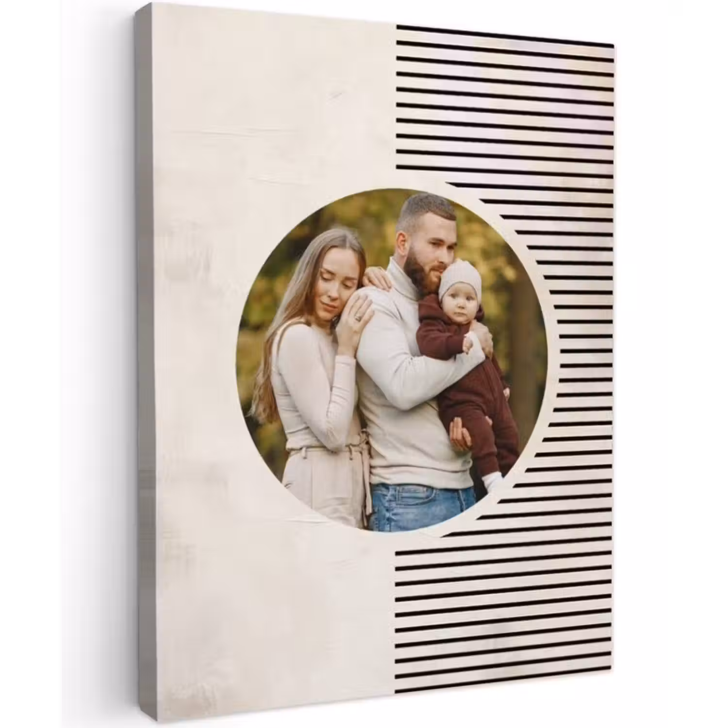 Gepersonaliseerd canvas schilderij - Ronde foto met modern lijnpatroon