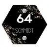 Botanisch - Zwart - Modern Naambord Hexagon klein -3d