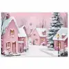 Kerstdorp - Roze - Winter - Sneeuw - Huizen poster papier klein -3d