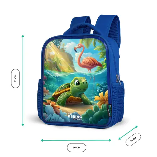 Schildpad in tropisch water met flamingo Kinderrugzak - Blauw middel -productfoto_formaten