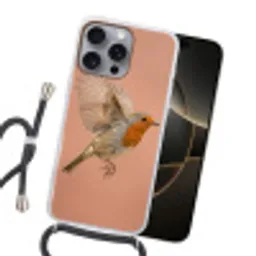 Roodborst - Natuur - Roze Hoesje iPhone 16 Pro Max met koord klein -sfeer1