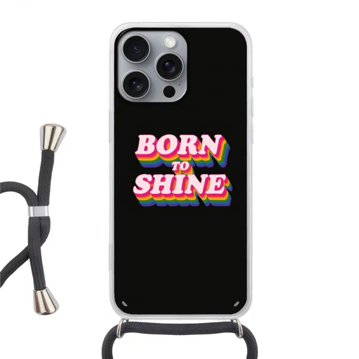 Quote - Regenboog - Roze - Zwart Hoesje iPhone 16 Pro Max met koord klein -3d