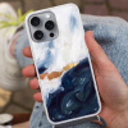 Abstract - Acryl - Blauw - Goud - Elegant Hoesje iPhone 16 Pro Max met koord klein -sfeer3