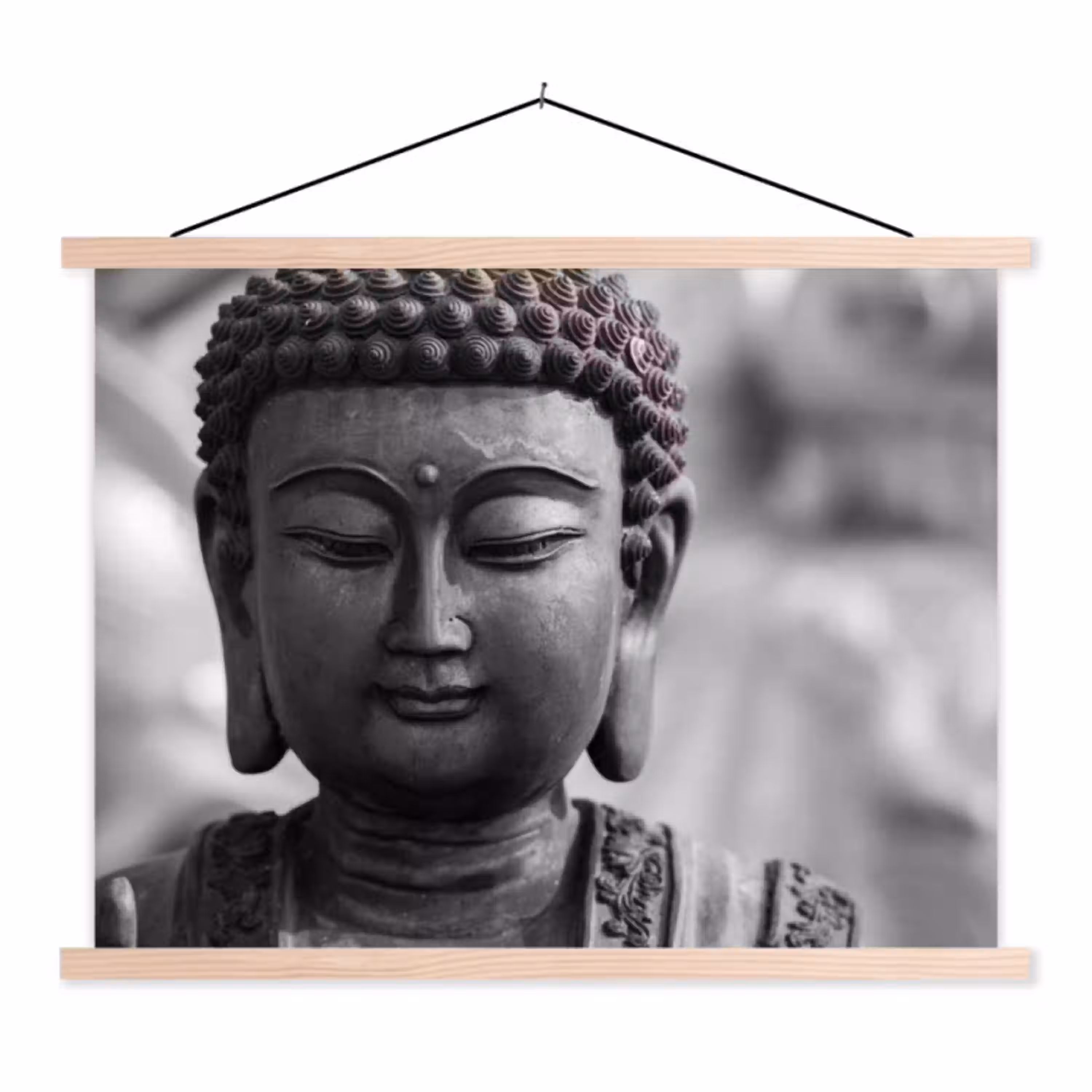 Boeddha - Grijs - Spiritualiteit - Buddha beeld - Religie textielposter latten blank klein -3d