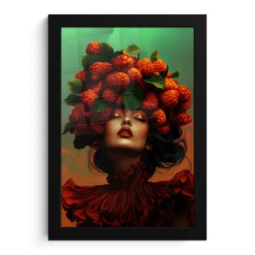 Vrouw - Frambozen - Bladeren fotolijst zwart zonder passe partout klein -3d