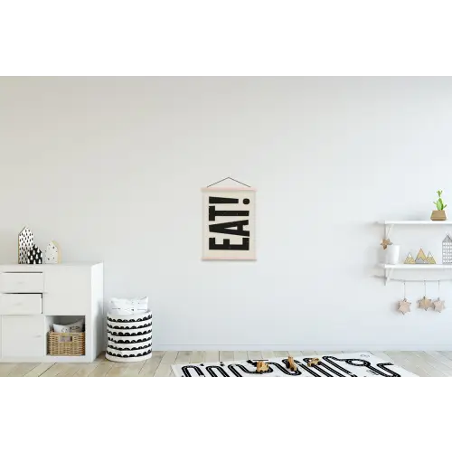 Eten - zwart - Japandi - Wit textielposter latten blank klein -kinderkamer