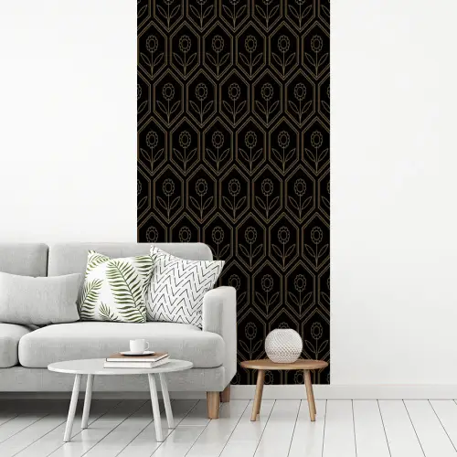 Zeshoek - Zwart - Goud - Bloem fotobehang vinyl groot 64 -woonkamer