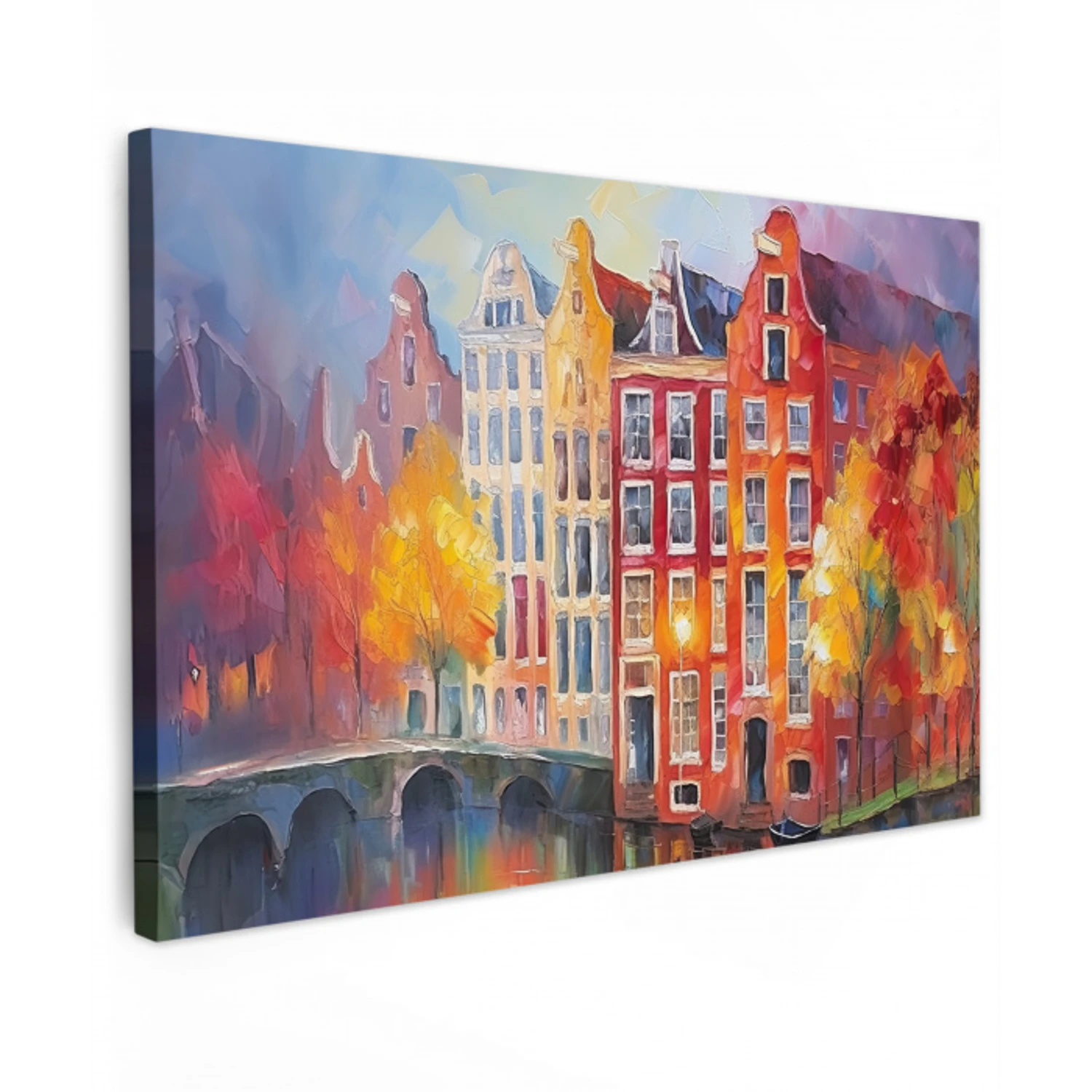 Grachtenpanden - Kunst - Schilderij - Amsterdam canvas 2cm klein -z3d
