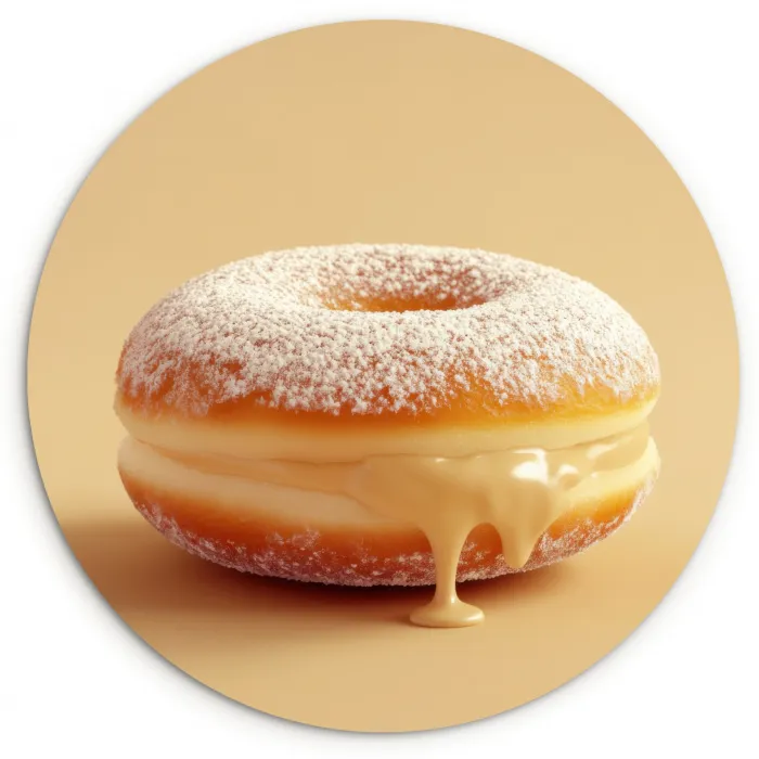 Donut - Romig - Poedersuiker - Beige Wandcirkel kunststof plaat 5mm dik klein -3d