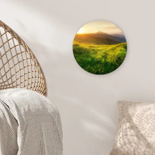 Gras - Heuvels - Zon - Natuur - Landschap Wandcirkel kunststof plaat 5mm dik klein -sfeer5