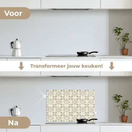 Tegel - Motief - Beige keuken achterwand spatscherm klein 900 -voor_na_NL