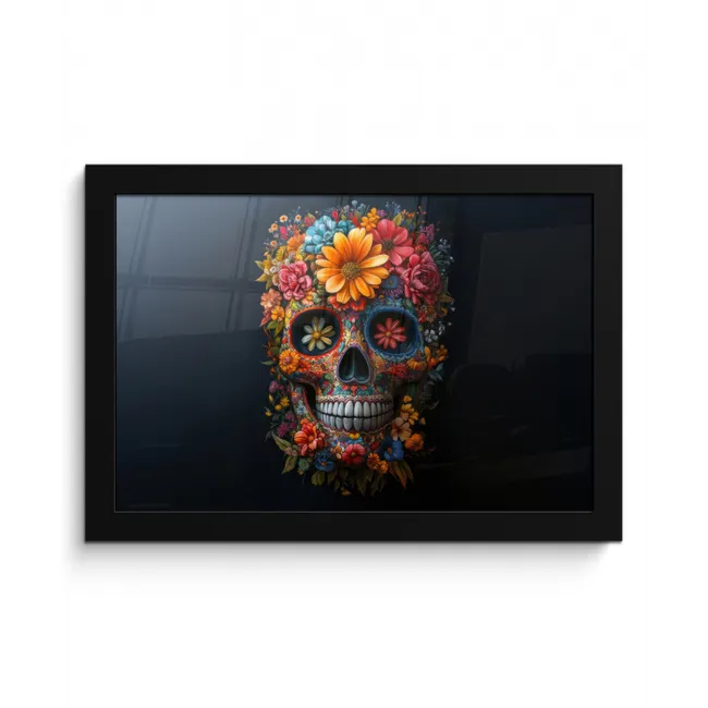 Bloemen - Kleurrijk - Schedel fotolijst zwart zonder passe partout klein -3d