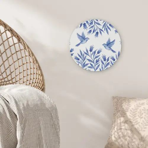 Modern - Vogels - Delfts - Blauw Akoestische PET Vilt - Rond klein -sfeer4
