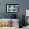 Doorkijk - Boom - Zee - Palmboom - Heuvels - Strand - Blauw fotolijst zwart zonder passe partout klein -sfeer3