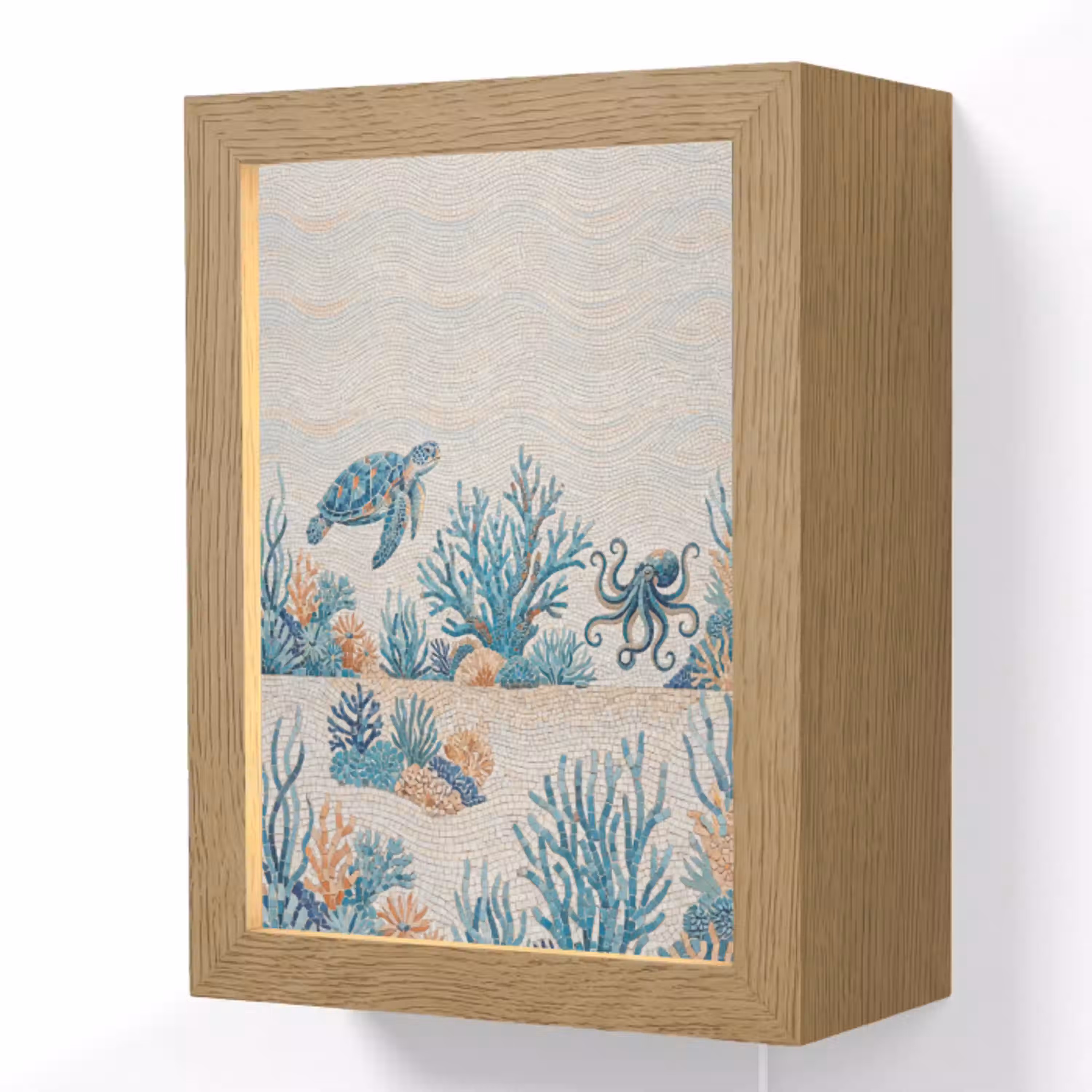 Dieren - Onderwater - Natuur - Mozaïek - Blauw Light Box met kabel (Wandlamp) klein -3d