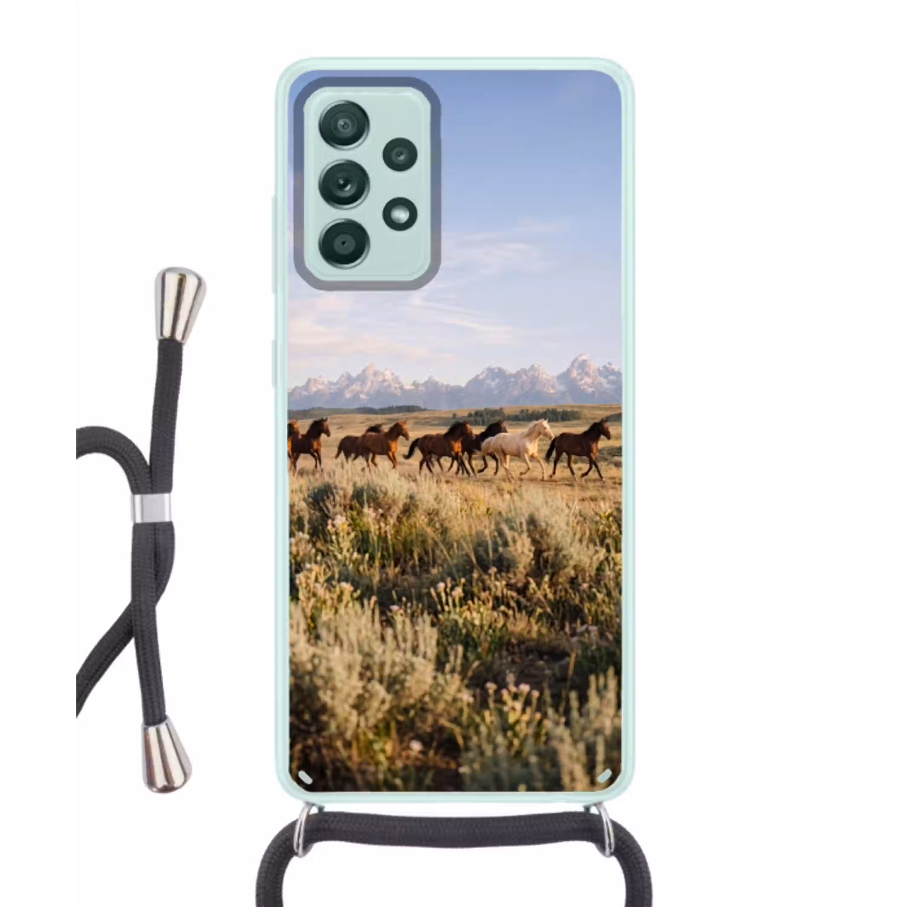 Paarden - Kudde - Bergen - Vrijheid - Wild Hoesje Samsung Galaxy A52 met koord klein -3d