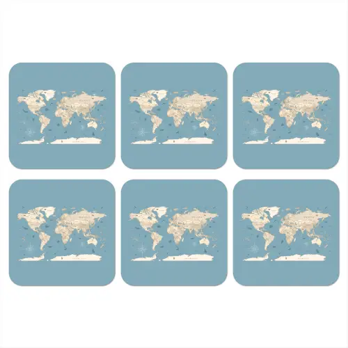 Wereldkaart - Oceaan - Realistisch - Blauw onderzetter kurk middel -3d