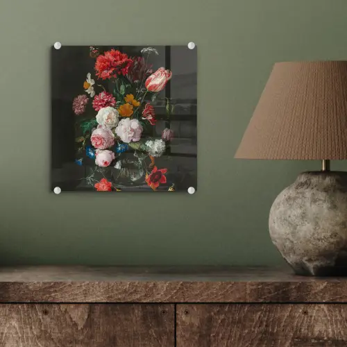 Stilleven met bloemen in een glazen vaas - Schilderij van Jan Davidsz. de Heem plexiglas 5mm klein -sfeer3