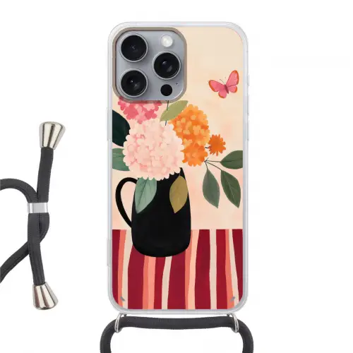Vaas - Bloemen - Vlinder - Rood Hoesje iPhone 16 Pro Max met koord klein -3d
