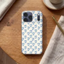 Hartjes patroon - Blauw - Beige - Liefde Telefoonhoesje iPhone 17 Pro Max klein -sfeer1