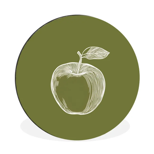 Muurcirkel aluminium Lijntekening - Appel - Olijfgroen - Blaadje