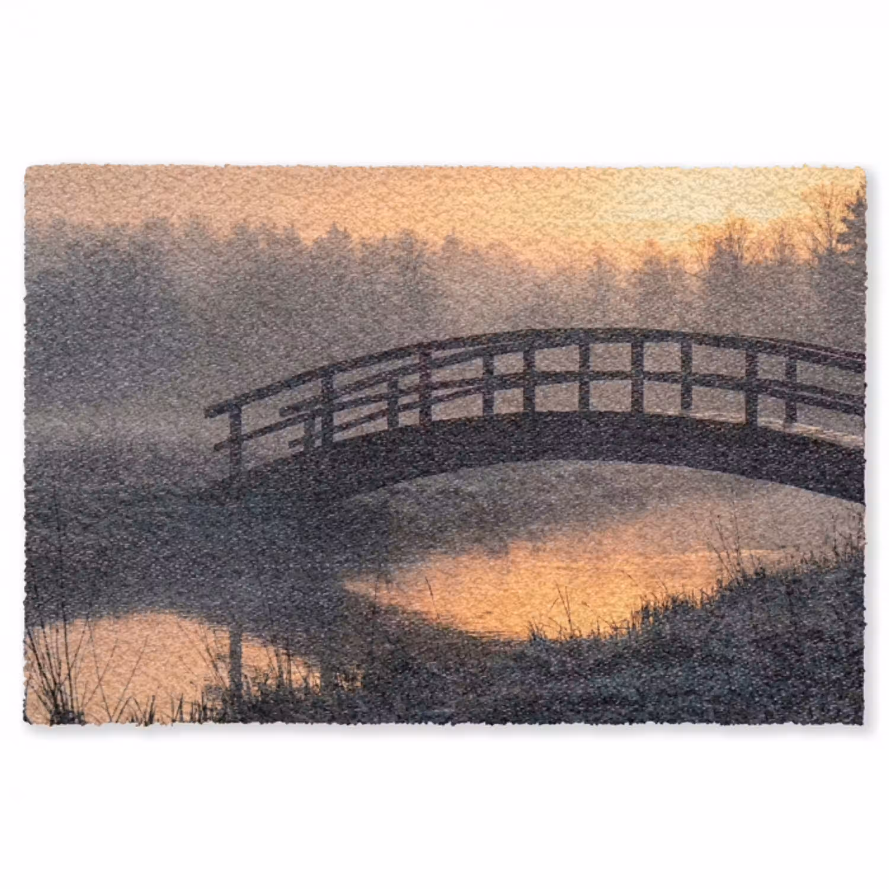 Brug - Mist - Bomen - Water Vloerkleed Rechthoek klein -3d