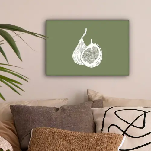Vijgen - Minimalistisch - Getekend - Mosgroen canvas 2cm klein -sfeer1