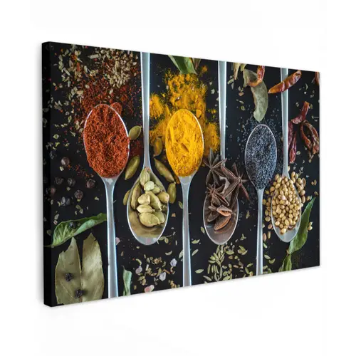 Kruiden - Lepel - Specerijen - Zwart - Keuken canvas 2cm klein -z3d