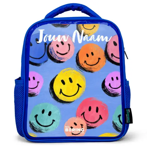 Een speels en kunstzinnig patroon van kleurrijke smileys Kinderrugzak - Blauw middel -3d