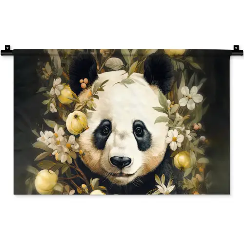 Panda - Pandabeer - Wilde dieren - Natuur - Bloemen Wandkleed katoen klein -zz3d