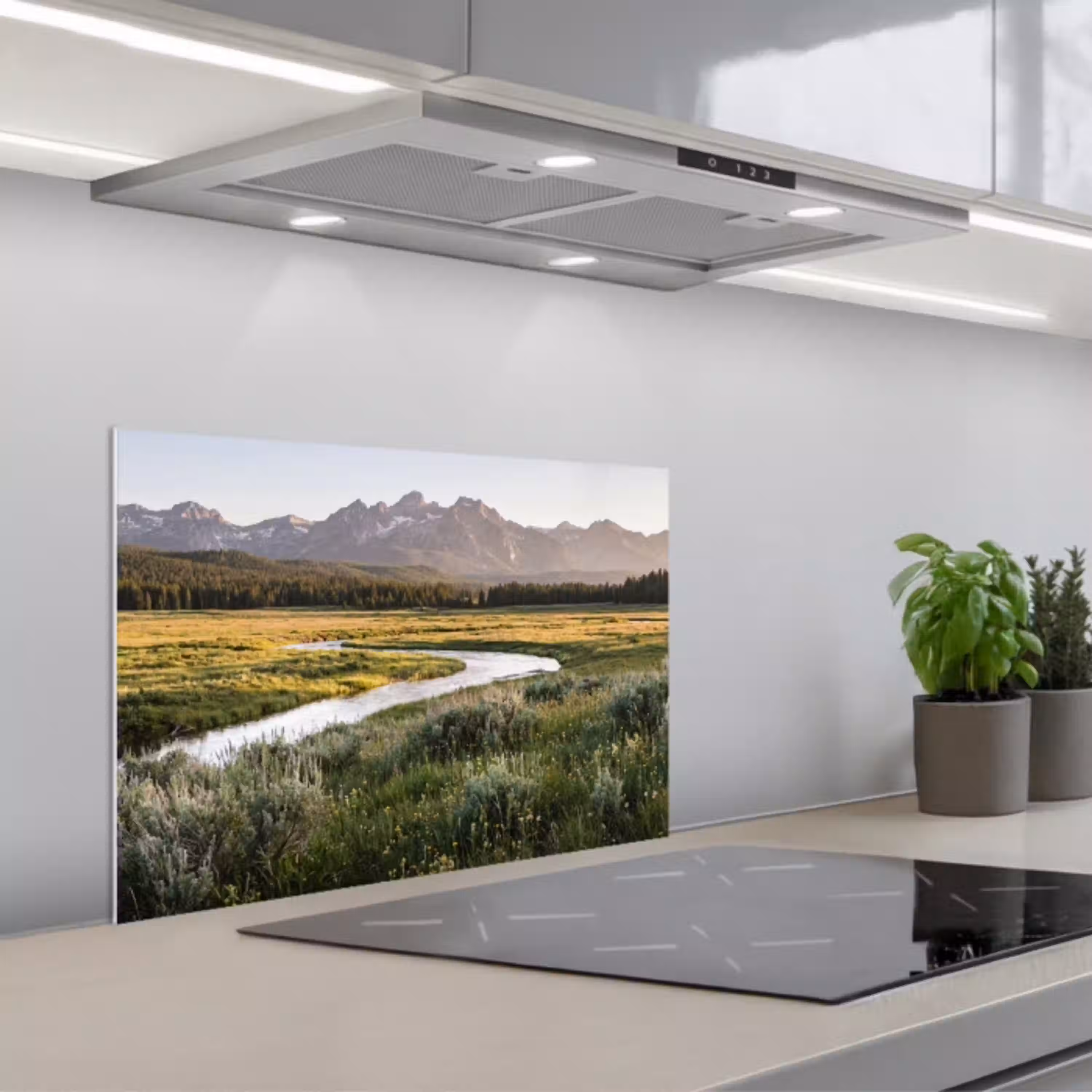 Berglandschap - Rivier - Bos keuken achterwand spatscherm klein -3d_schuin