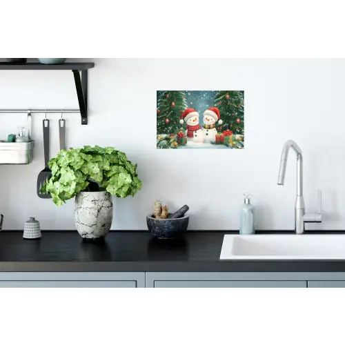 Sneeuwpop - Kerstsneeuw - Groen - Rood Muursticker klein -keuken