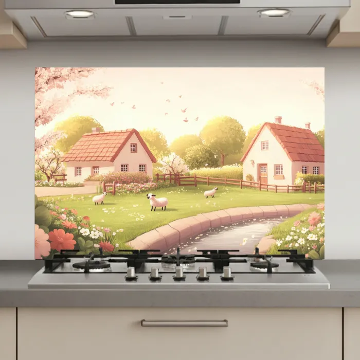 Schapen - Huisje - Platteland keuken achterwand spatscherm klein -3d_website