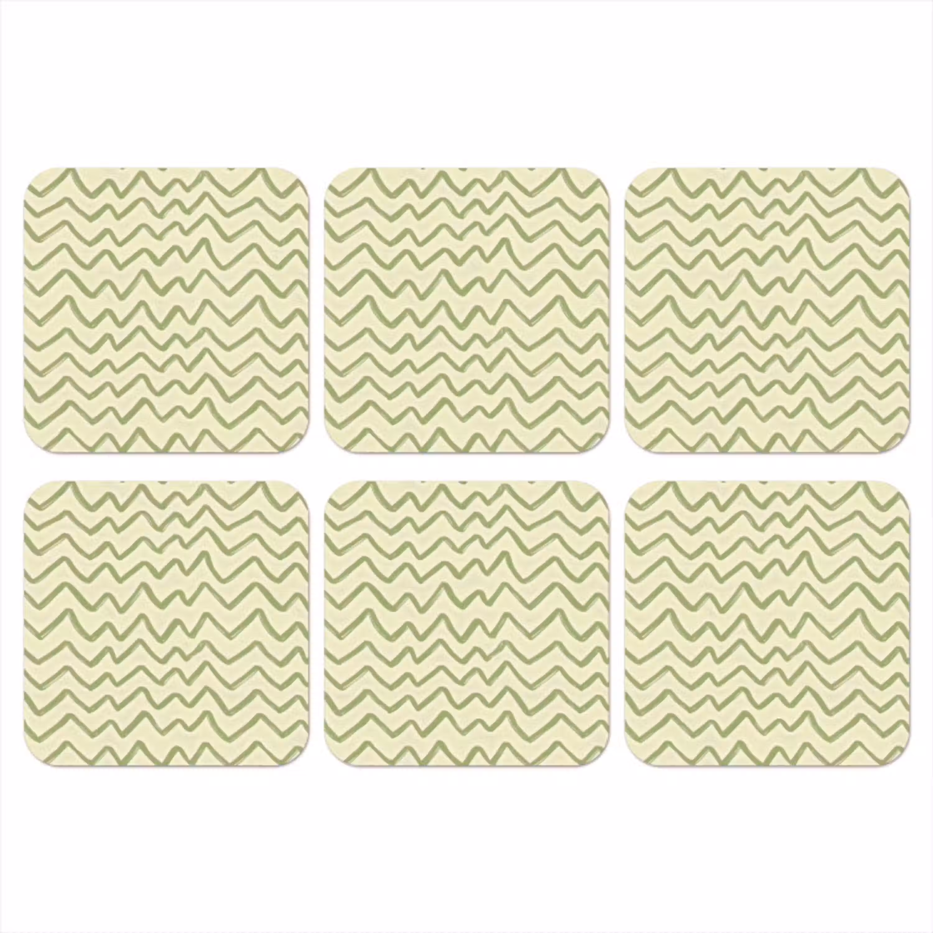 Saliegroen - Zigzag - Handgetekend - Patroon onderzetter kurk middel 366 -3d