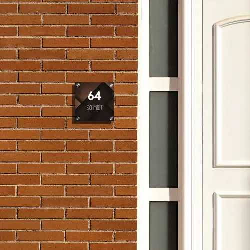 Bruine vlakken - Modern Naambord Vierkant klein -sfeer3-XS