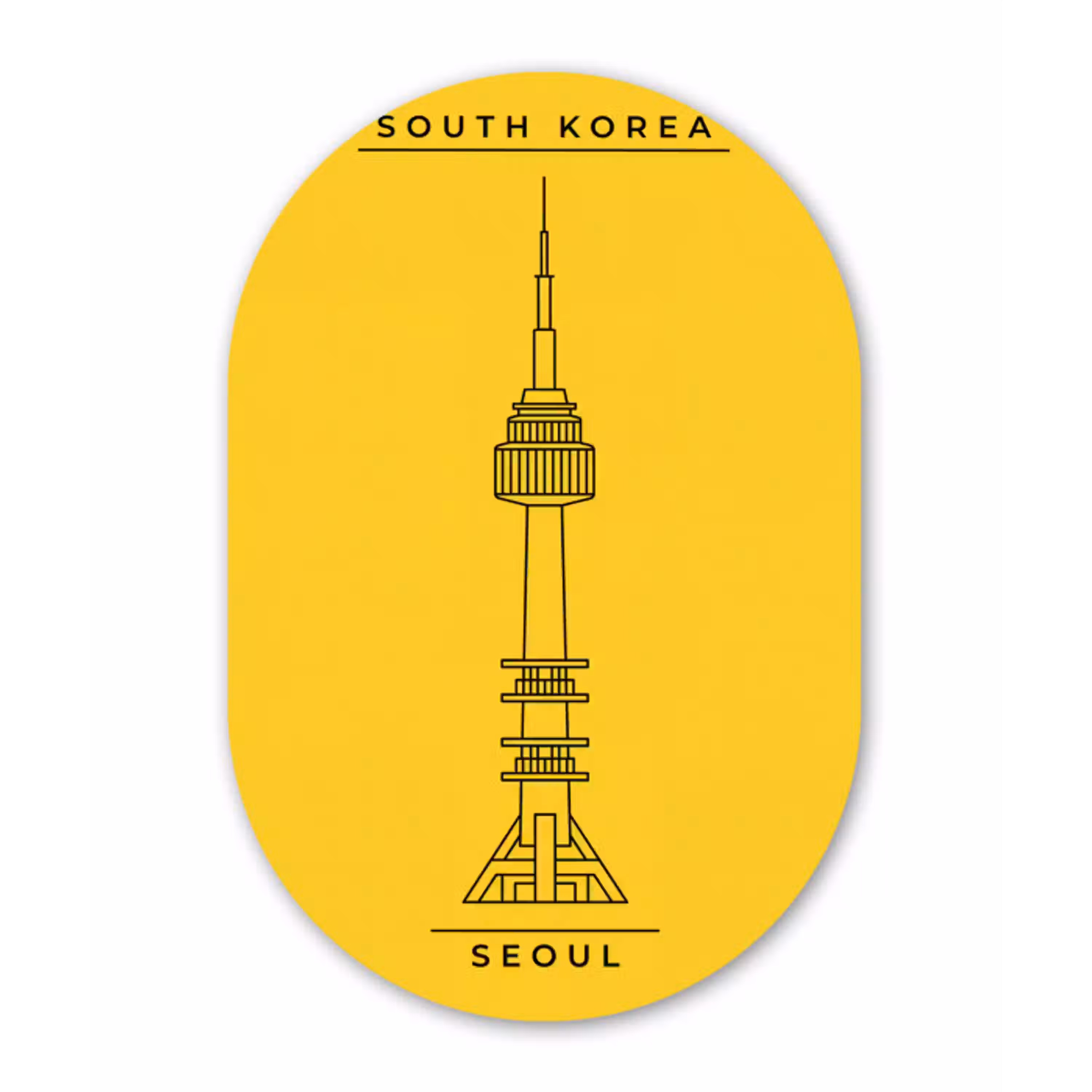 Toren - Seoul - Architectuur - Minimalistisch - Geel Wandcirkel Ovaal Aluminium middel -3d